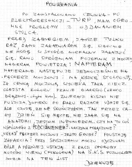 Zaparcia z powodu cewnika w pęcherzu po operacji prostaty - TURP